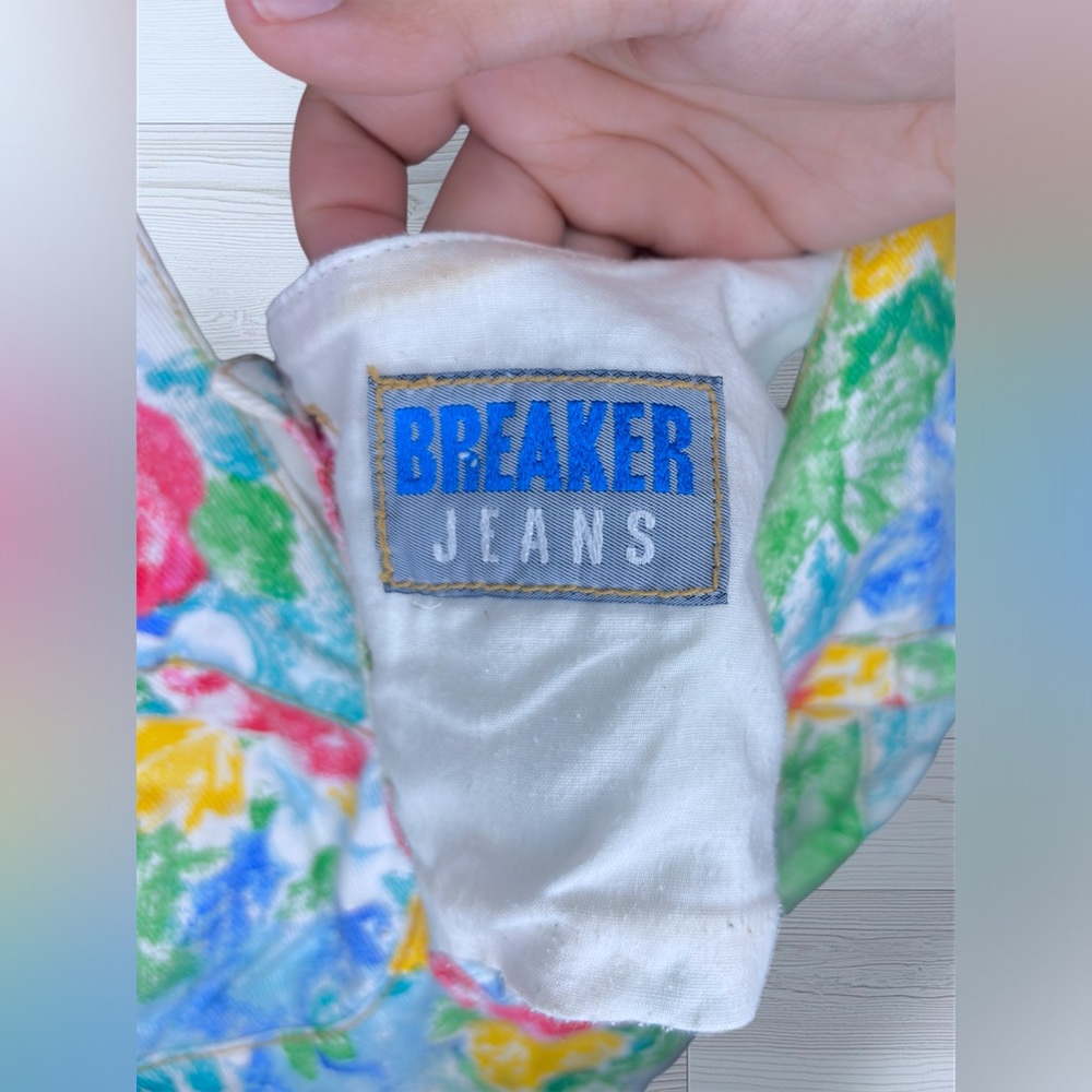 BREAKER JEANS Womens Vintage 80’s Spring Floral Print Bustier Denim Crop Top. - Picture 7 of 10